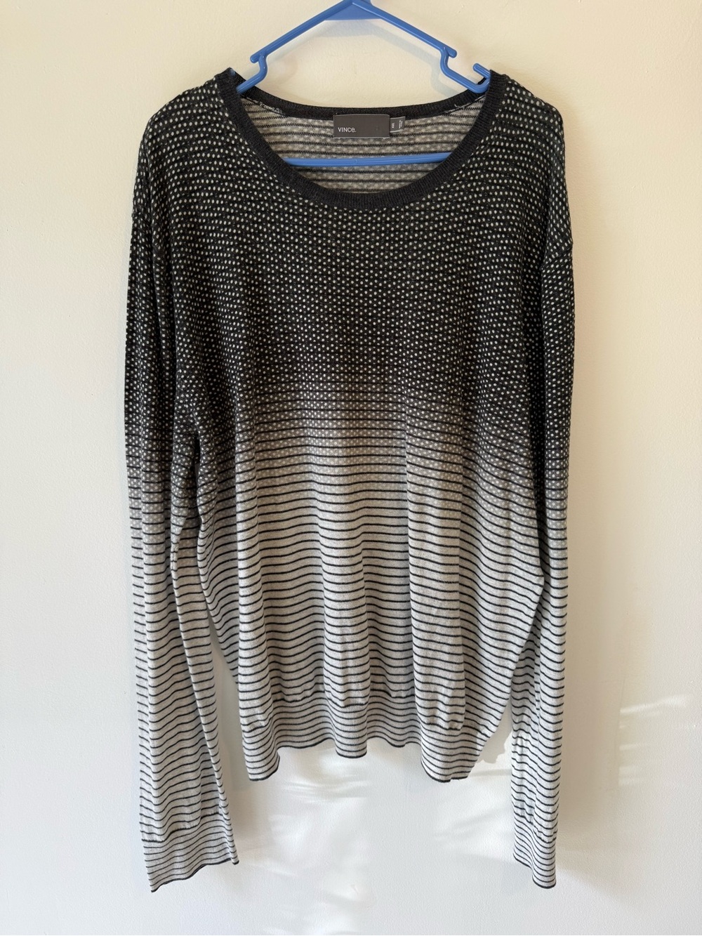 Vince Cotton Cashmere Ombre Stripe Sweater Gray Black XXL Lightweight Knit